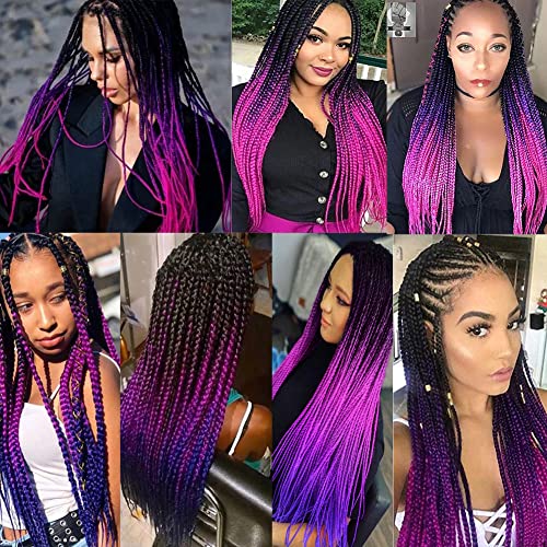 AFNOTE Ombre Purple Braiding Hair Extensions 24 Inch for Women & Girls - Pack of 3