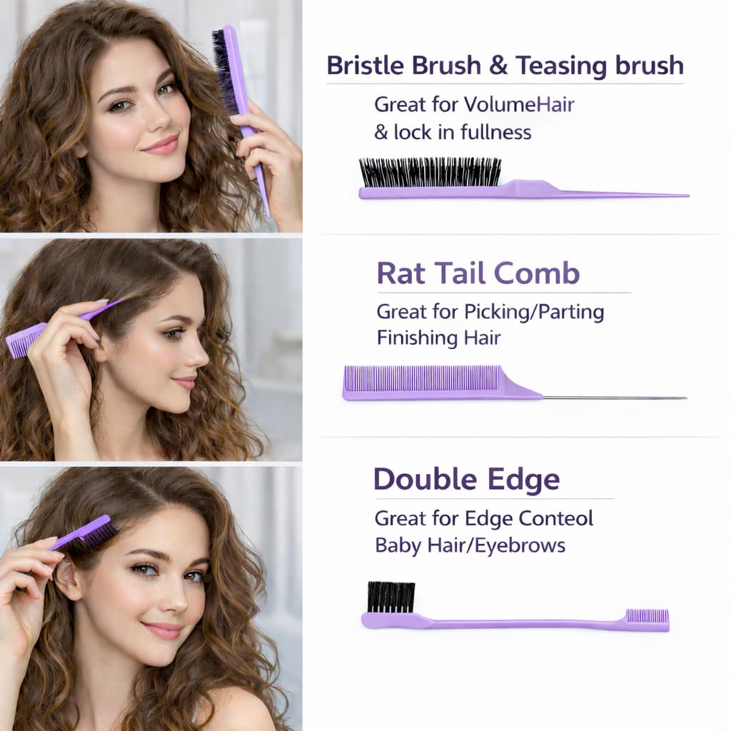 Curly Hair Detangler Brush - Lightweight Vented Design for Easy Glide | Suitable for Wet & Dry Hair (Purple)