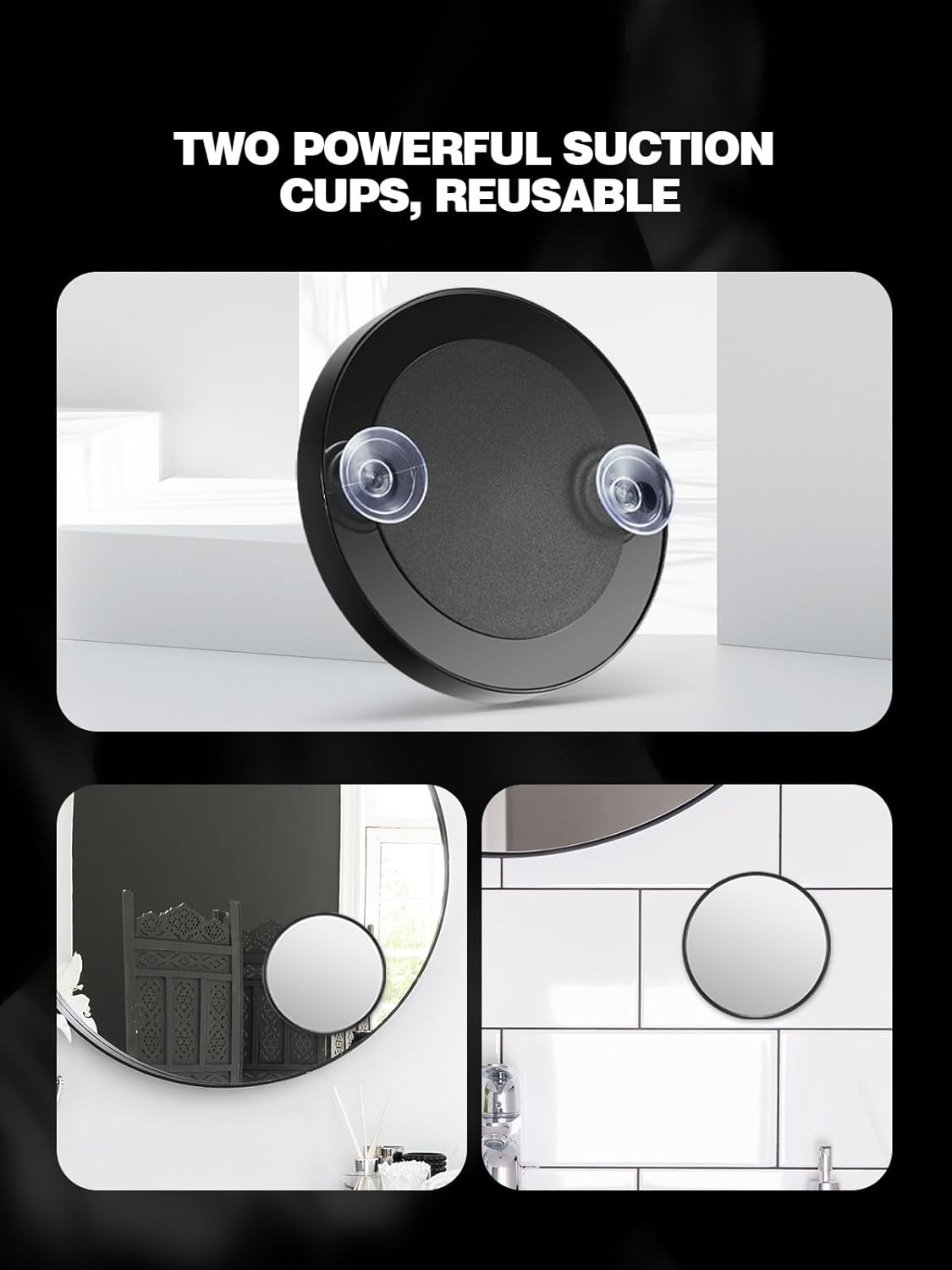 10X/20X/30X Magnifying Makeup Mirror - Suction Cups & Tweezers Set | 3.5 Inches, Black, 3PCS