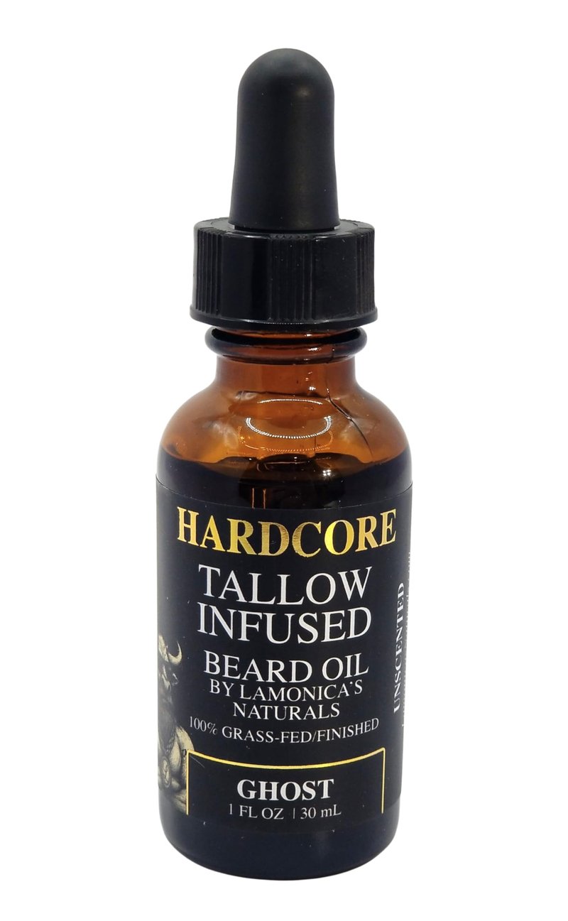 LAMONICA'S NATURALS Tallow-Infused Hardcore Beard Oil for Men – Unscented, 100% Grass-Fed finished tallow & Organic Oils – Softens, Hydrates & Conditions Beard – Grooming Oil for Men Veteran-Owned