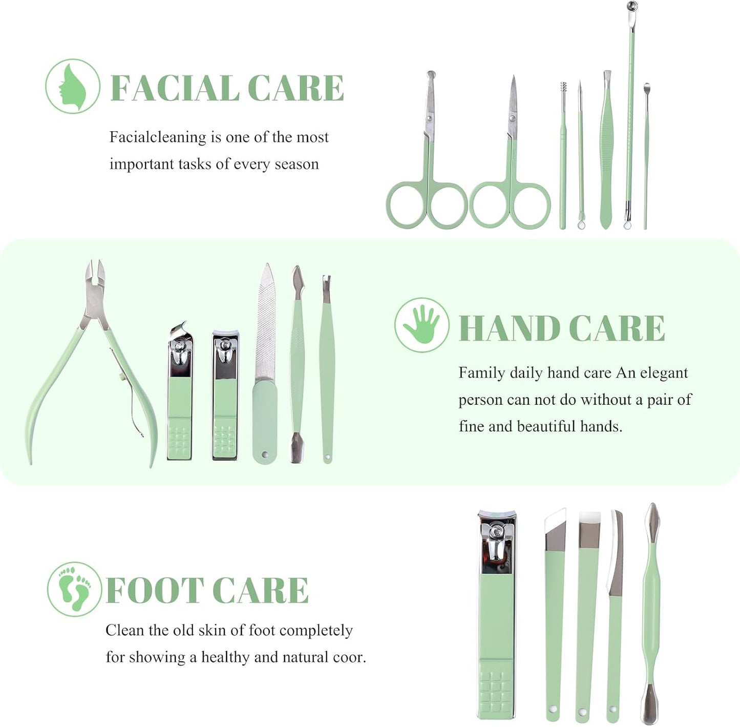 Manicure Set - 18-Piece Nail Clippers & Pedicure Kit for Men & Women | Tea Green Grooming Tools in Fine Case