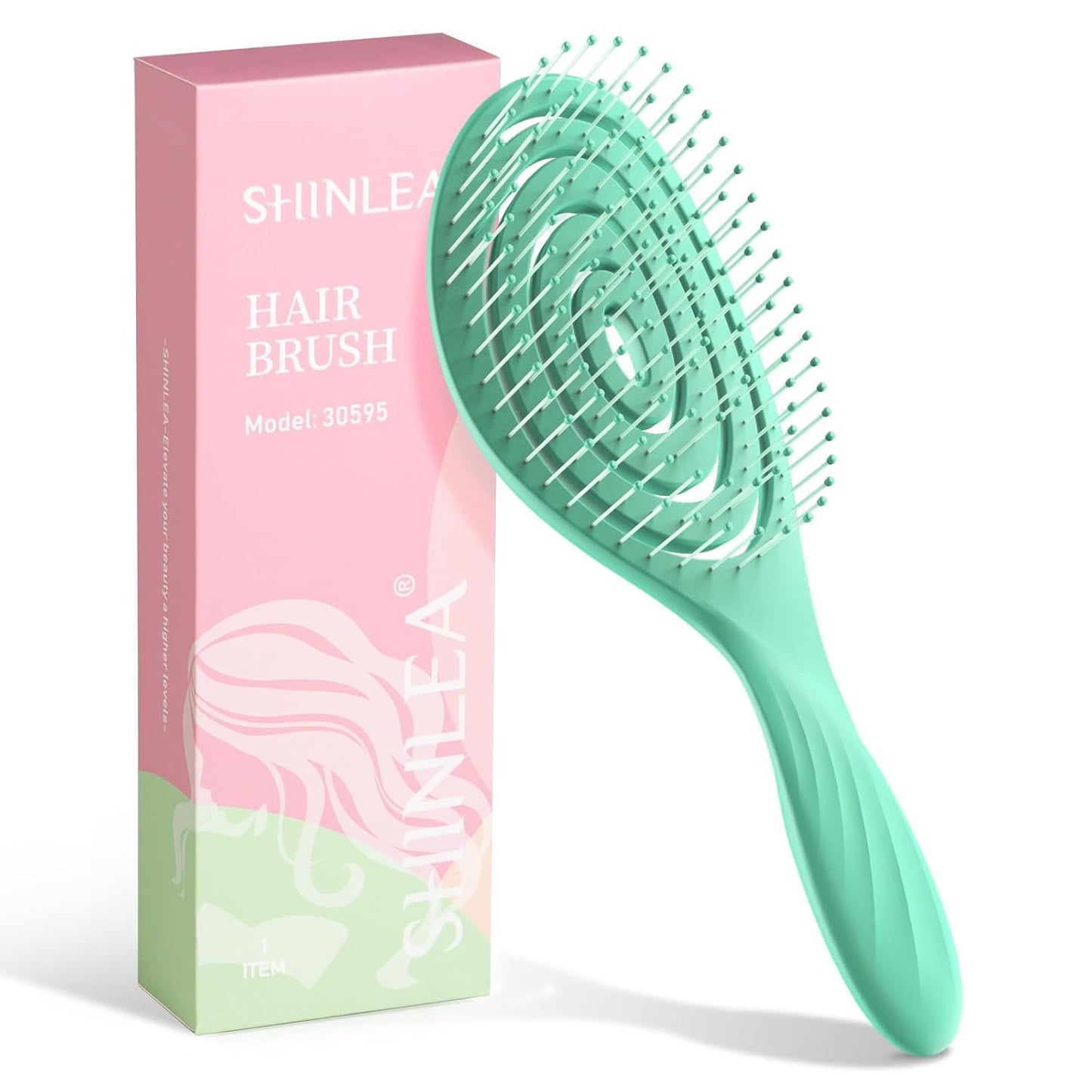 SHINLEA Detangling Hair Brush - Anti-Tangle Spiral Design for Wet & Dry Hair | Suitable for All Hair Types, Green