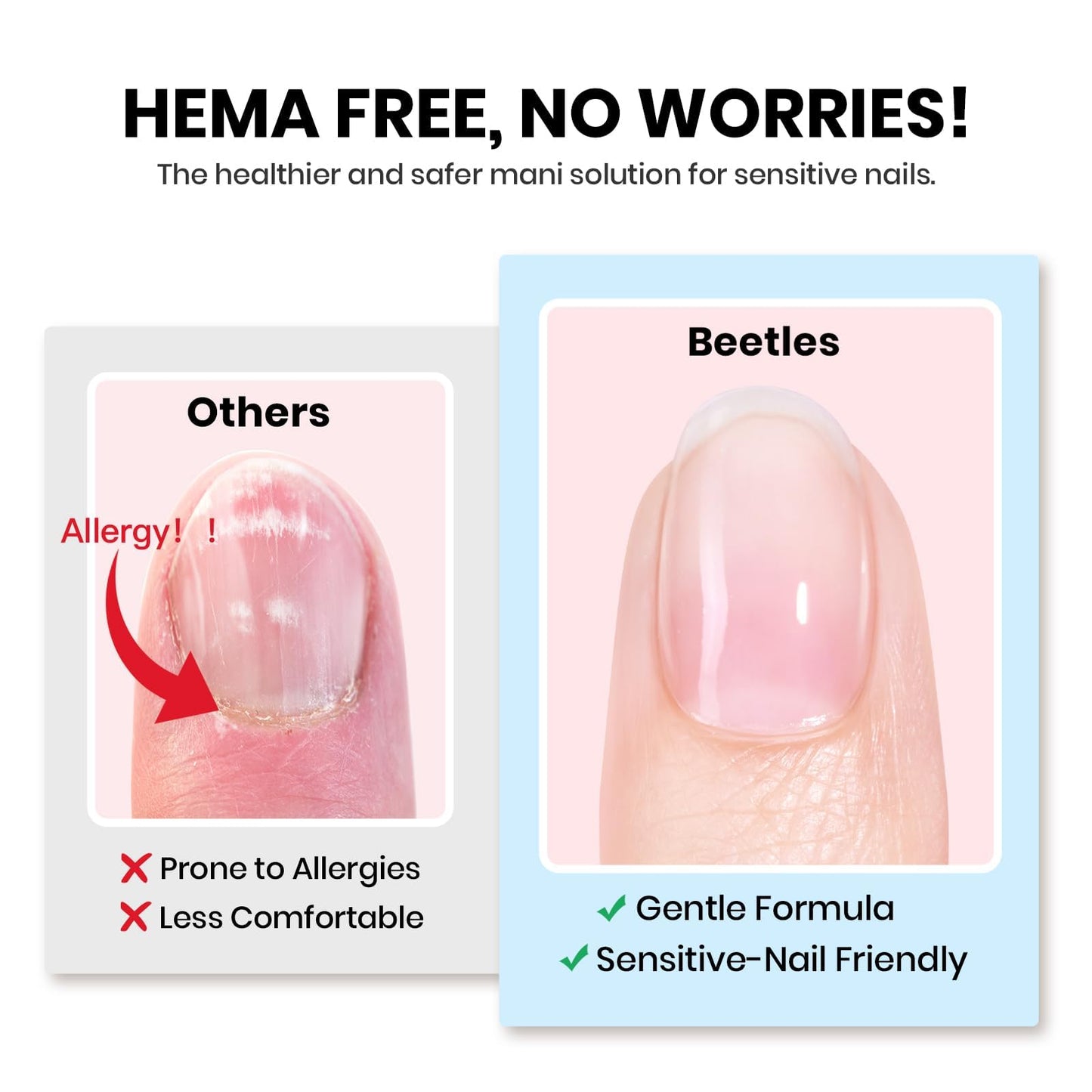 Beetles 2Pcs 15ml Hema-Free Nail Glue Gel for Acrylic Nail Tips & Clear Press On Nails, TPO Free Super Strong U V Nail Glue for Nail Extensions, DIY Long Lasting Nail Gel Kit, Gift for Women