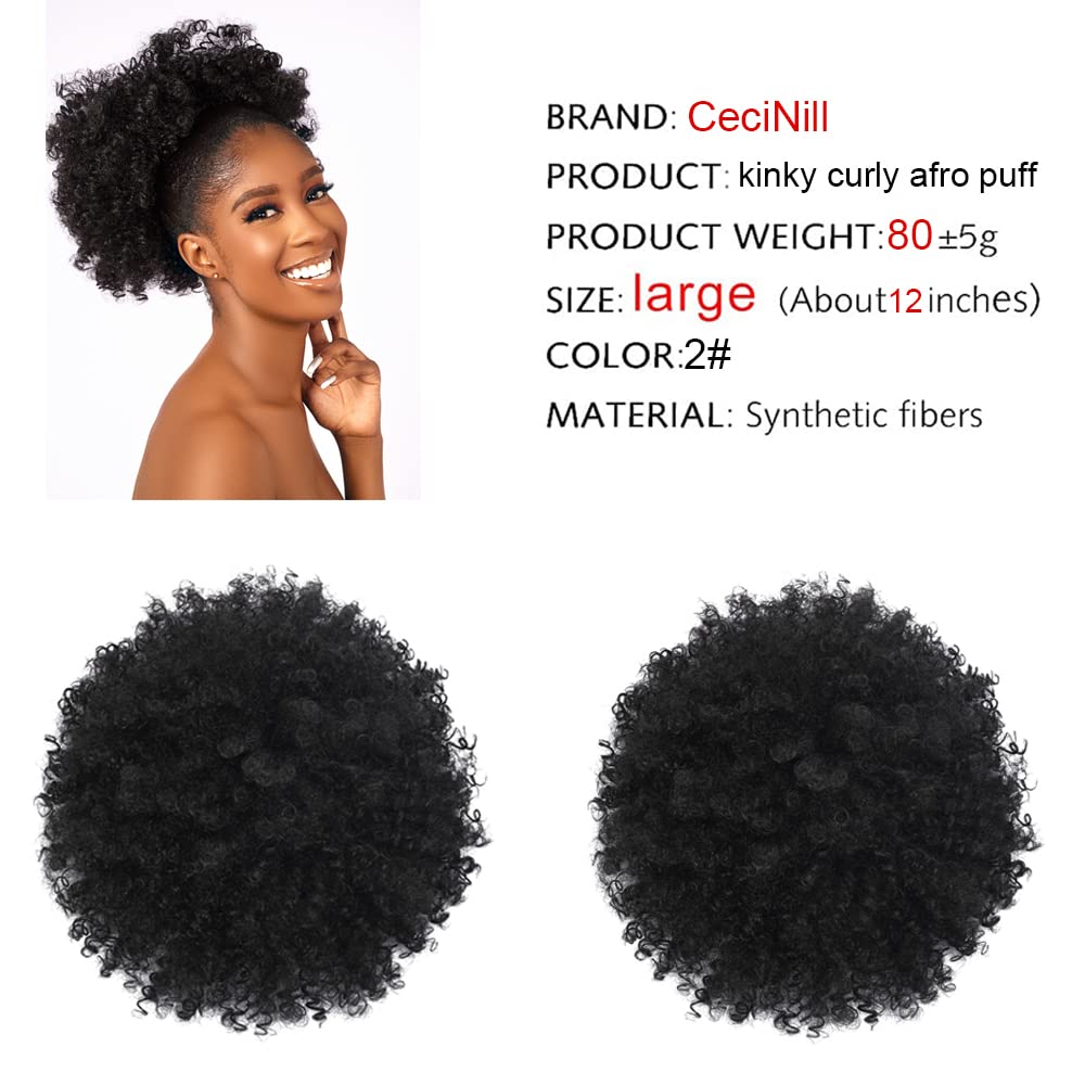 Kinky Curly Drawstring Ponytail Extension - Afro Puff Hairpiece for Black Women | Synthetic Short Bun (2#)