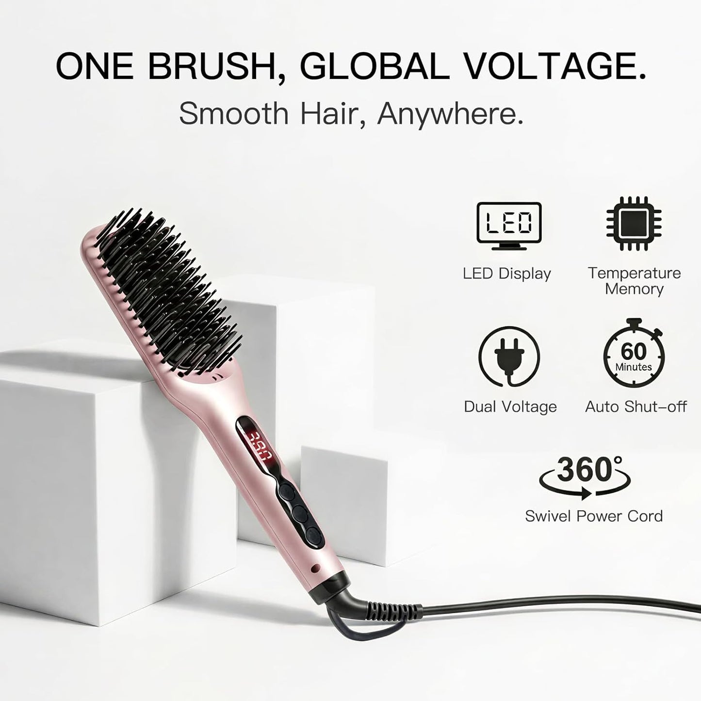 MegaWise Hair Straightener Brush - 2-in-1 Ionic Detangling & Styling Tool with Adjustable Temperature | Anti-Scald Technology, Auto Shut-Off