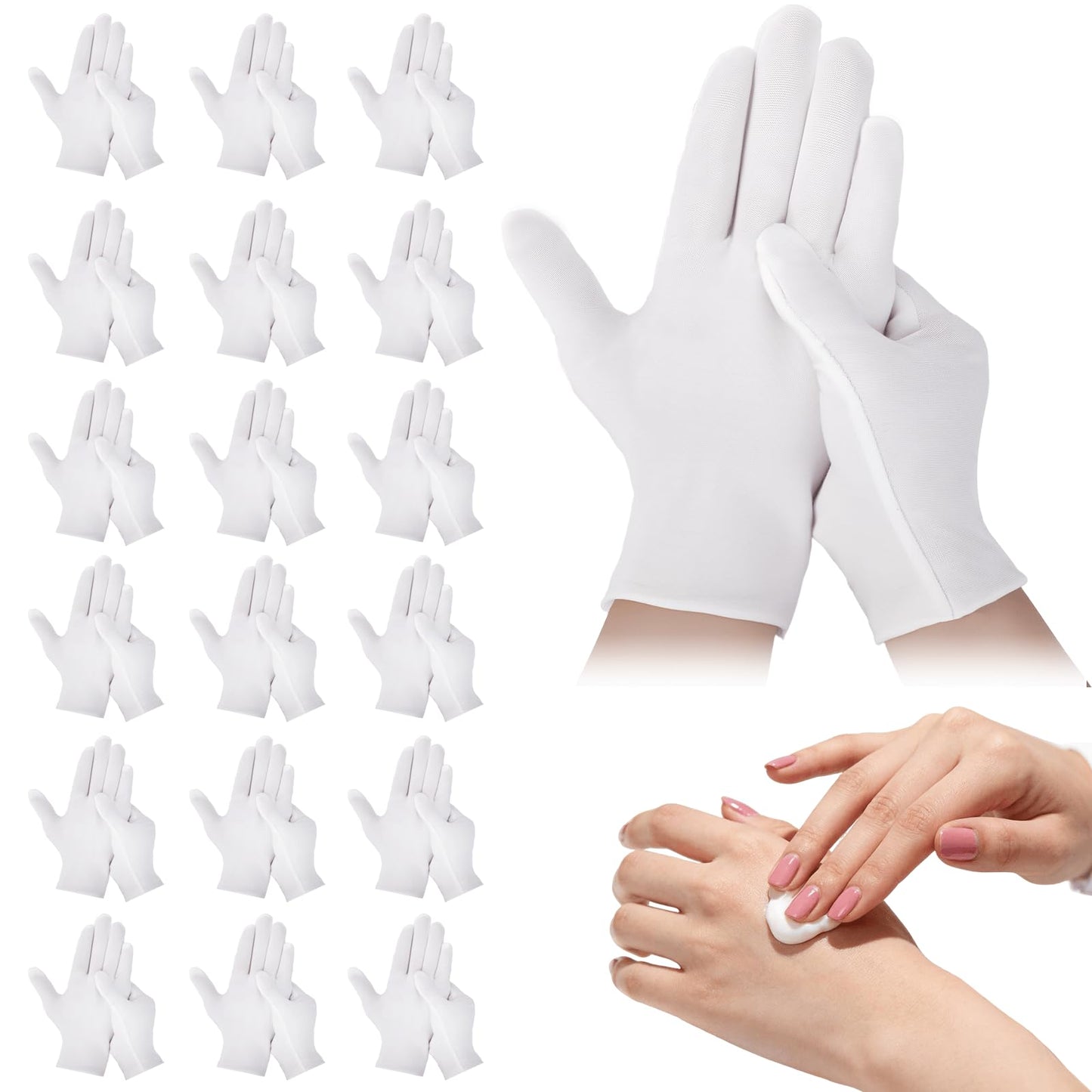 42-Pack White Cotton Gloves, for Dry Hands Sleeping Eczema Care and Night-Time Moisturizing, Unisex Soft Sleep Elastic SPA Glove Set, Jewellery Inspection, Arts Crafts, Wedding, Halloween Costumes
