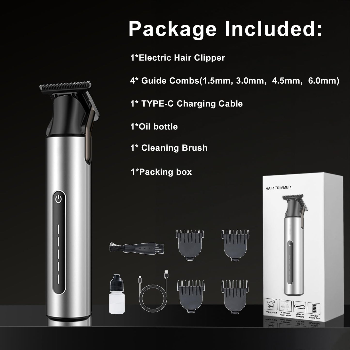 KOMINGDON Beard Trimmer for Men,Professional Electric Hair Clippers,Cordless Barber Hair Cutting,USB Rechargeable T Liners Shavers Edgers Haircut Trimmers,4 Guide Combs,Men's Gifts