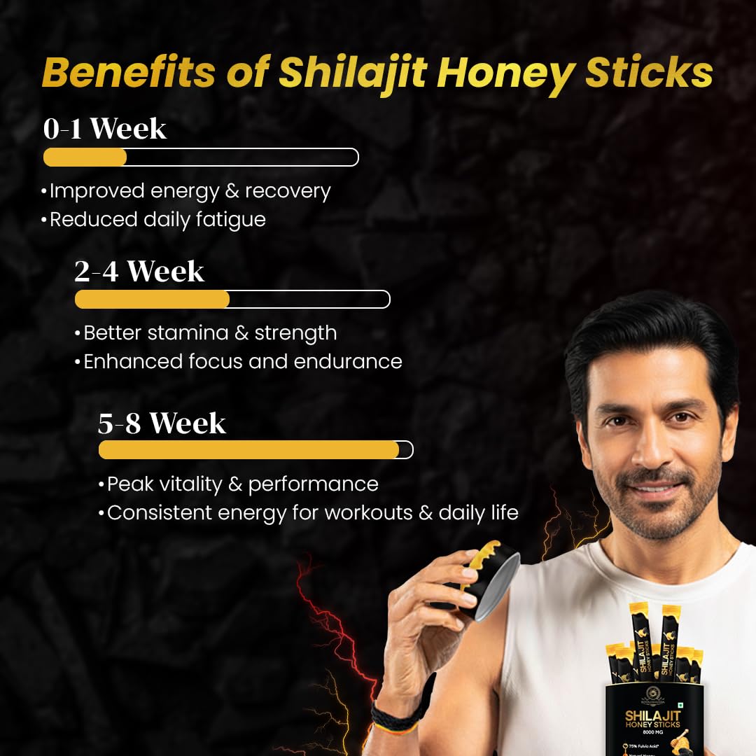 Royalishveda Shilajit Sticks with Honey | 75% Fulvic Acid | Easy-to-Use | 30 Sticks for Stamina, Energy Boost & Immune Support (Pack of 1)