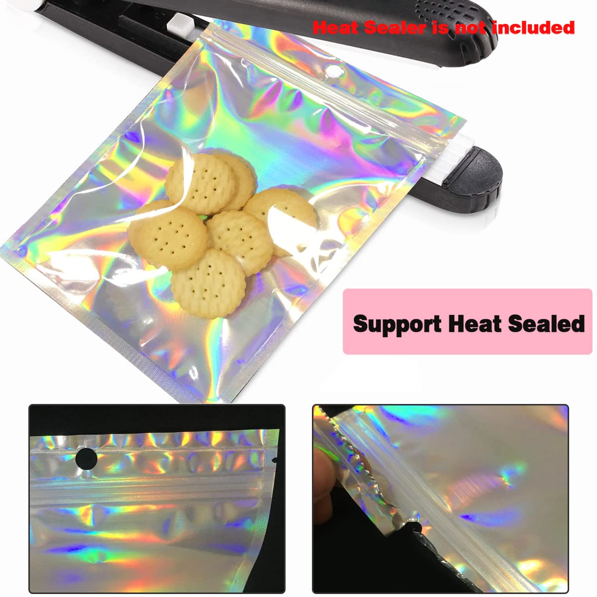 Trunple Smell Proof Bags & Resealable Foil Pouch Mylar Sample Bag Great for Party Favor Food Storage (Holographic Color) (50Pcs-5.5x8 Inch)
