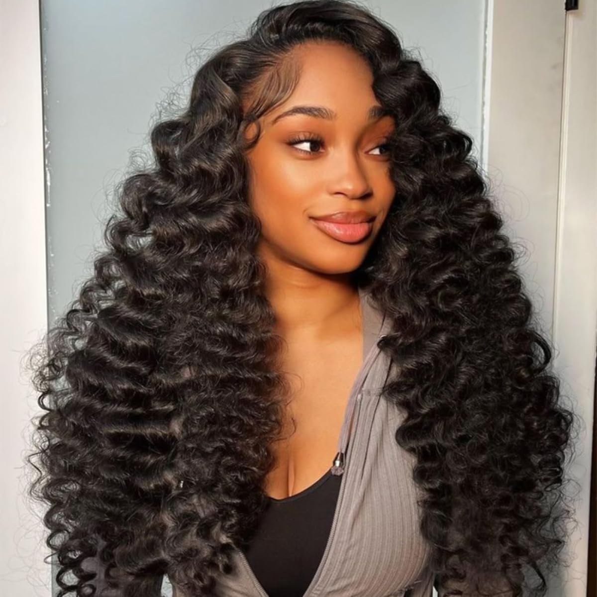 Loose Deep Wave Half Wig - 180% Density Human Hair | Beginner-Friendly 18 Inch Clip-In Wig