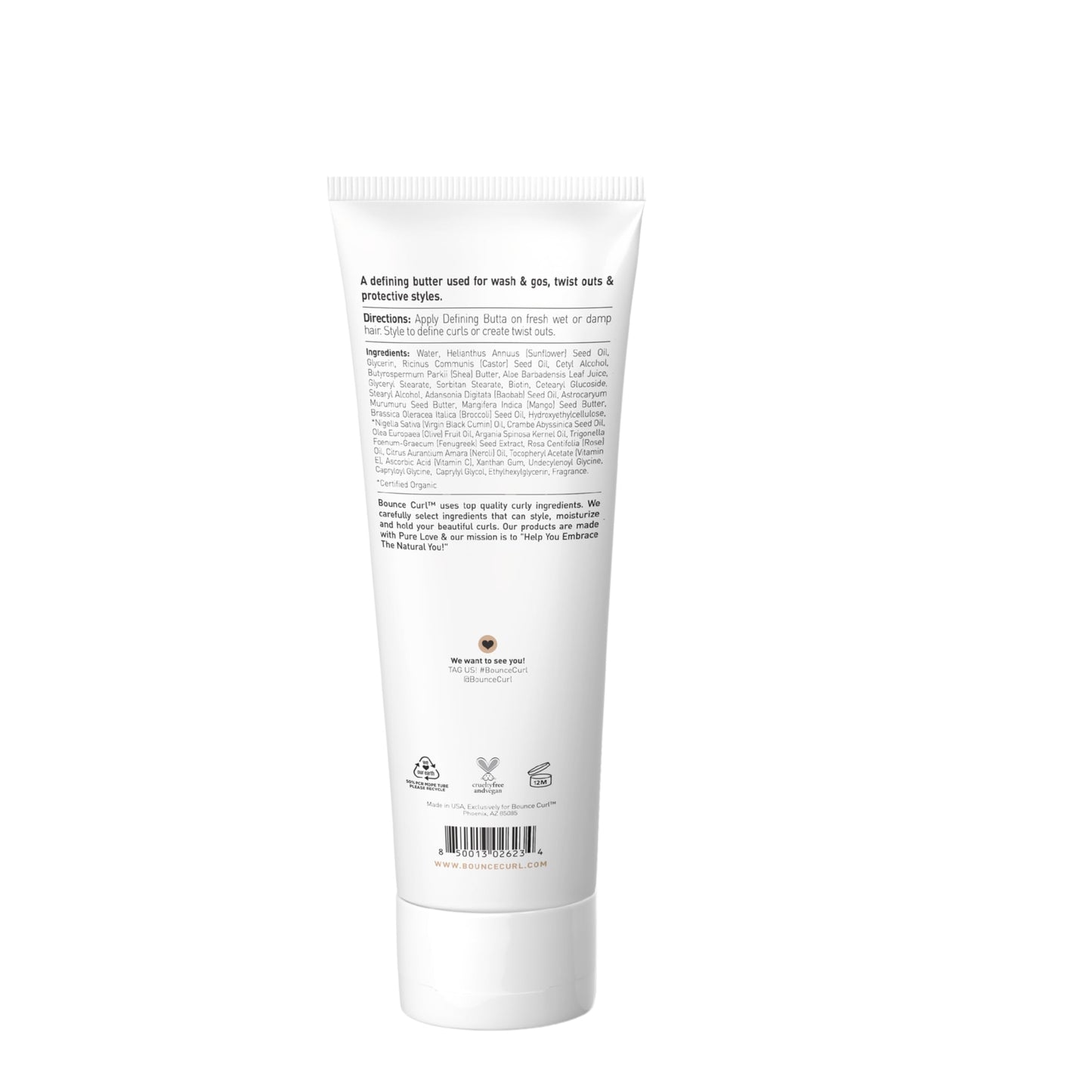 Bounce Curl Defining Butta Curl Cream for Type 4 Natural Hair, Murumuru Butter and Baobab Oil, Moisture and Frizz Control, Wash and Go, Vegan, 8 fl oz