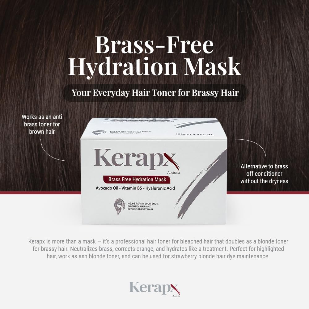 Kerapx Brass-Free Hydration Hair Mask – Deep Moisture & Repair Treatment for Dry, Damaged, Frizzy or Color-Treated Hair – Softness, Shine & Strengthening 4.76 fl oz