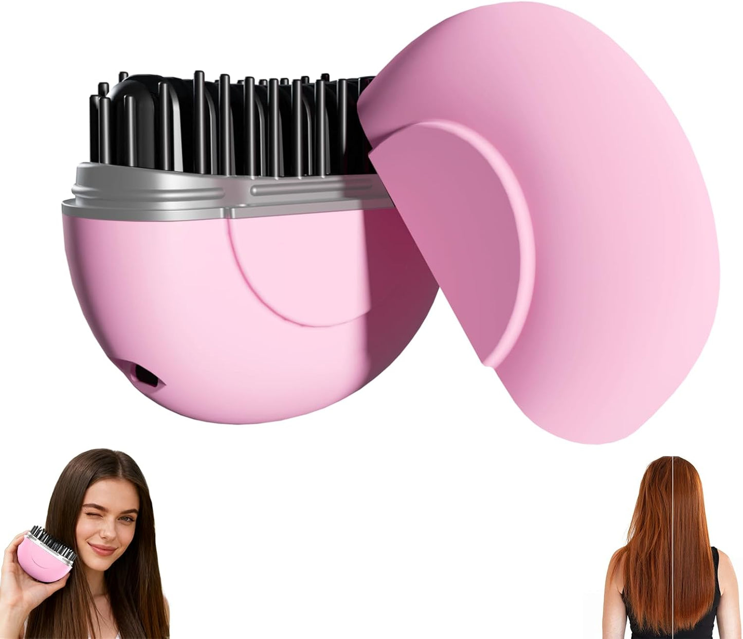 Mini Hair Straightener - Portable Rechargeable Hair Straightener Brush with 3-Speed Temperature Control | Travel-Friendly Design (Black)