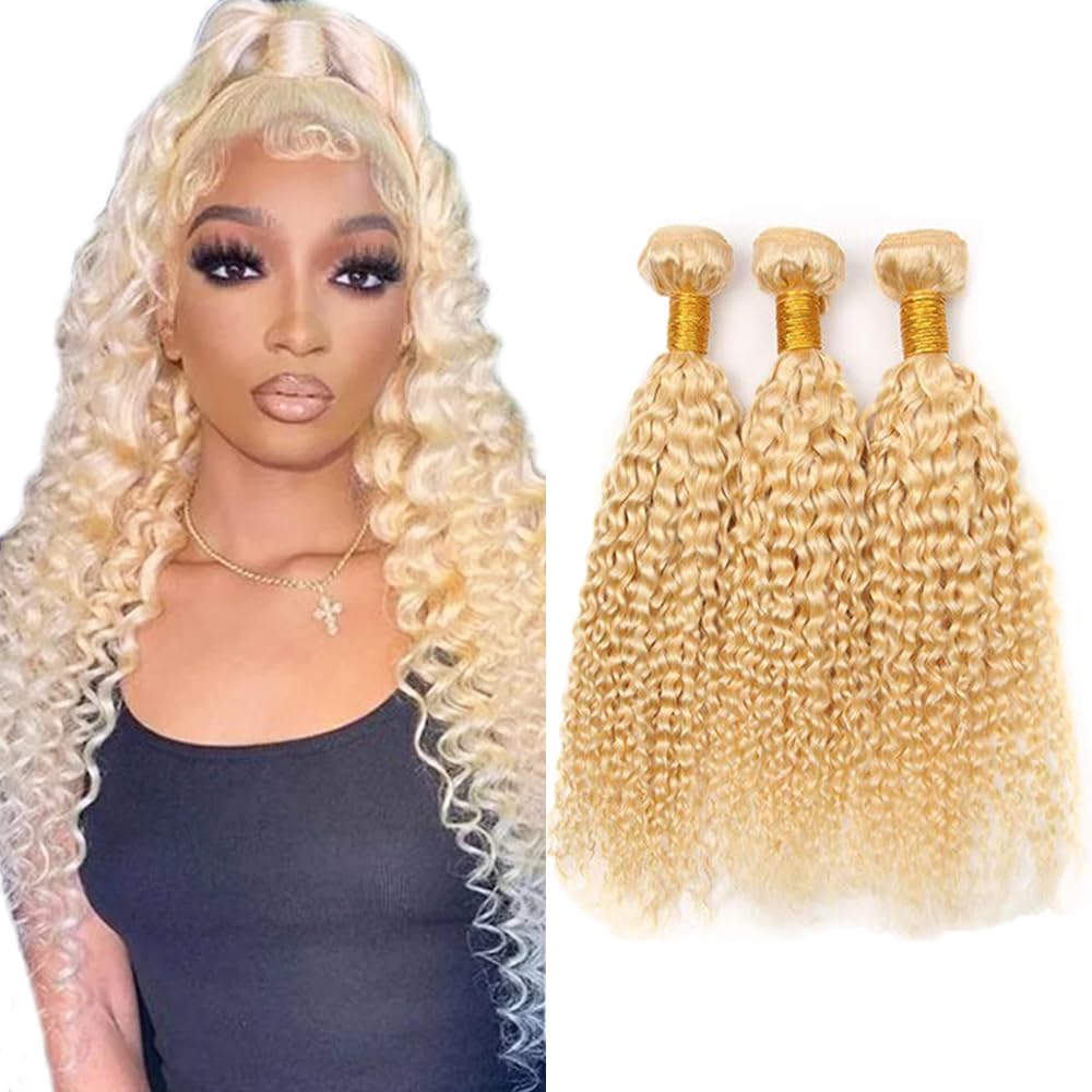 #613 Honey Blonde Human Hair Bundles Blonde Water Wave Bundles 22 24 26 Inch Unprocessed Brazilian Virgin Hair 3 Bundle Deals Quick Weave Hair Extensions 50 Gram Per Bundle