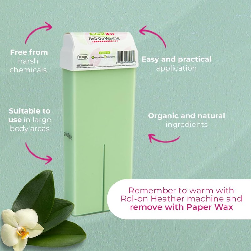 Natural Wax Roll-On Hair Removal Cartridge - 100% Organic Waxing Roller, No Residue (Pack of 3)