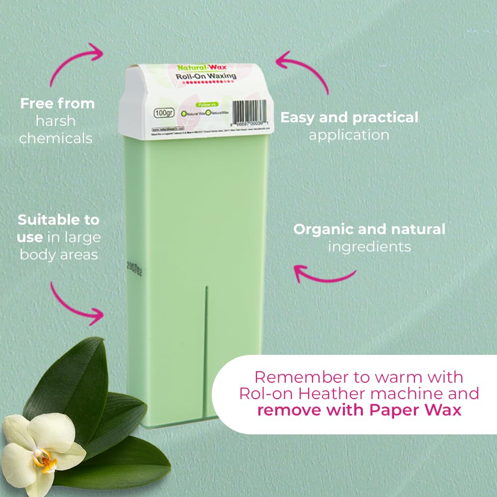 Natural Roll-On Waxing Cartridge - 100% Organic Hair Removal Roller - No Residue (Pack of 3)