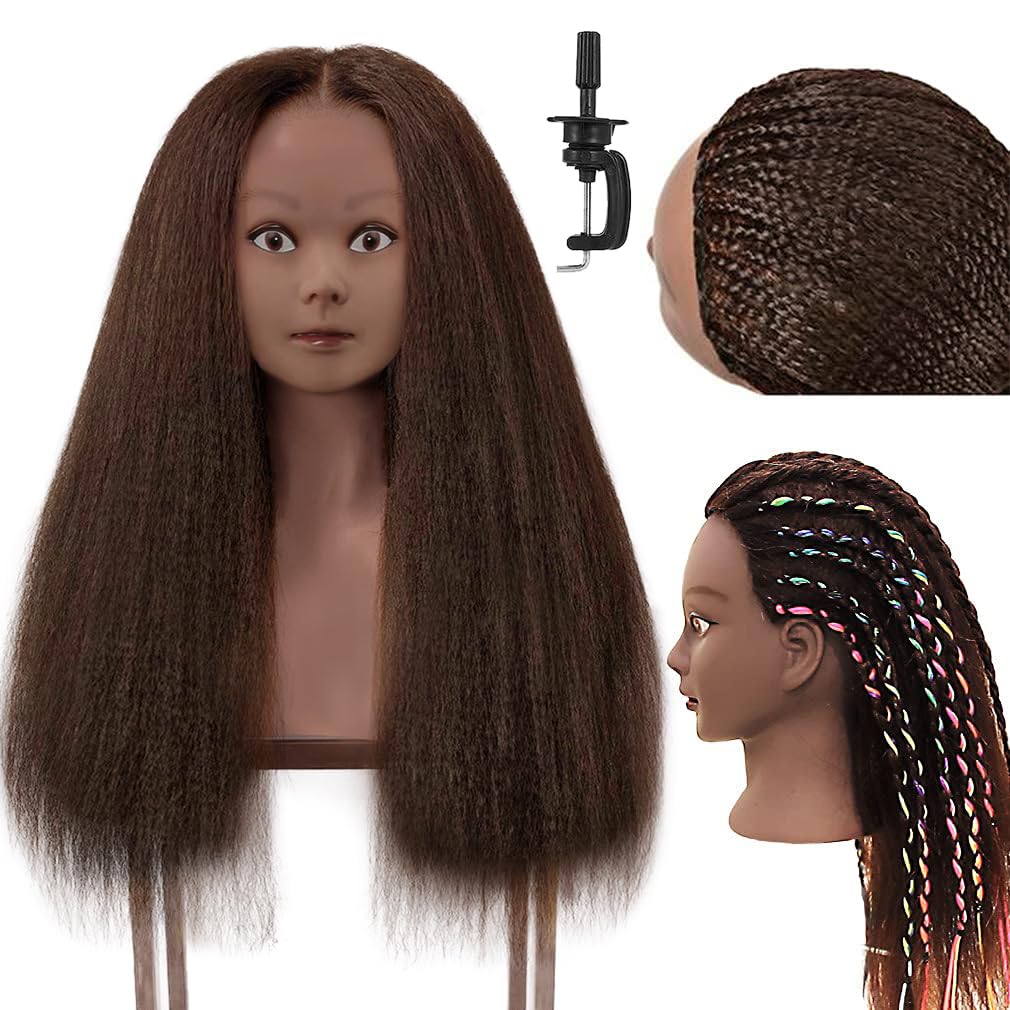Mannequin Head with Hair - Brown 26"-28" | #4 Shade for Makeup, Braiding, and Hairdressing Training