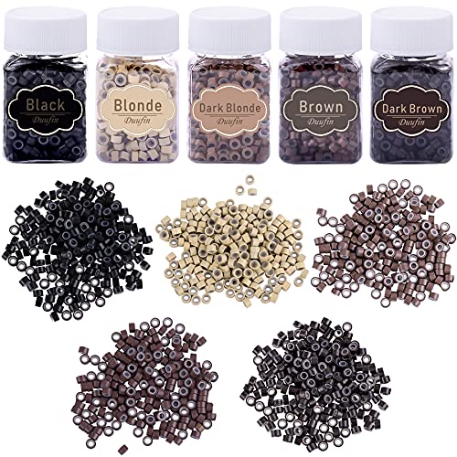 Duufin Hair Extensions Beads - 2500 Pcs Mix Color 5mm Silicone Lined I Tip Weft