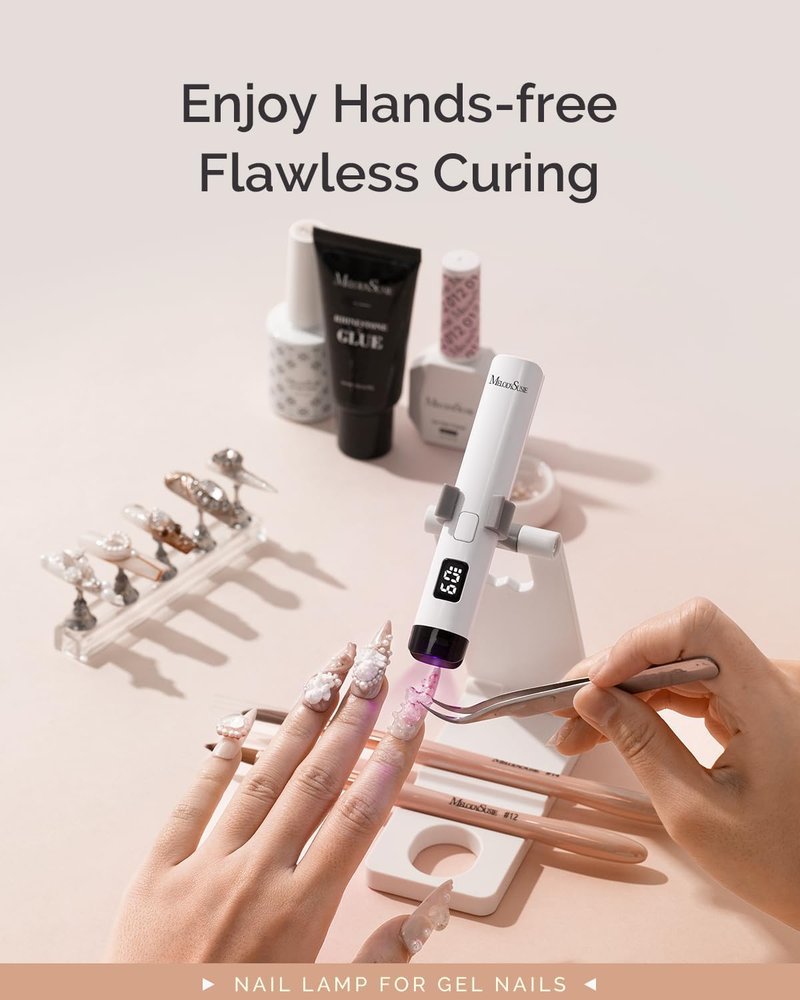 Handheld UV Light for Gel Nails - Mini Portable Cordless Nail Lamp with LCD Display & Eye-Protective Cover | White