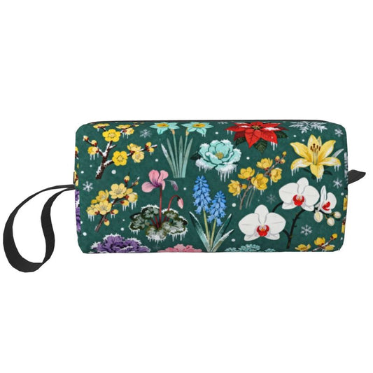 OLUSENMO Frosted Floral Makeup Bag - Durable 600D Oxford Fabric, Impact-Resistant & Compact, Travel Cosmetic & Makeup Organizer for Gym & Daily Use