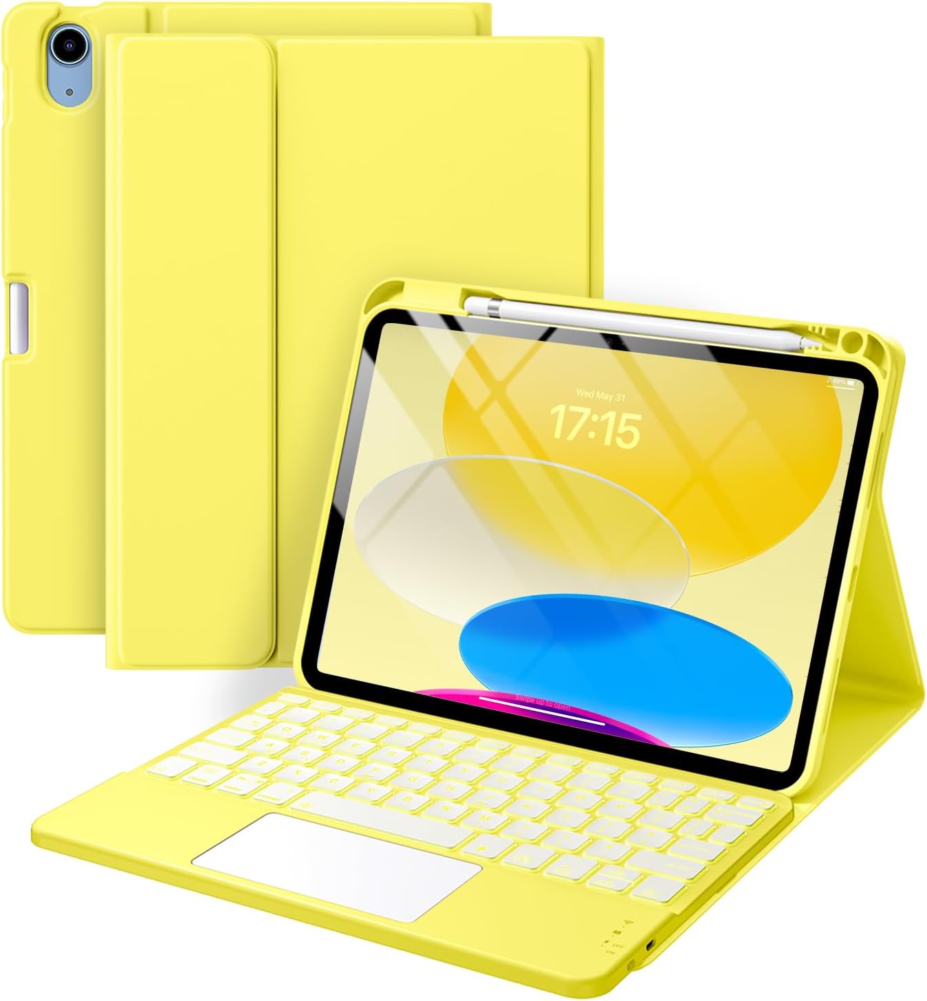 iPad 11th & 10th Gen Case with Keyboard - Folio Cover, Pencil Holder, Multi-Touch Trackpad, 7 Color Backlit | Navy Blue