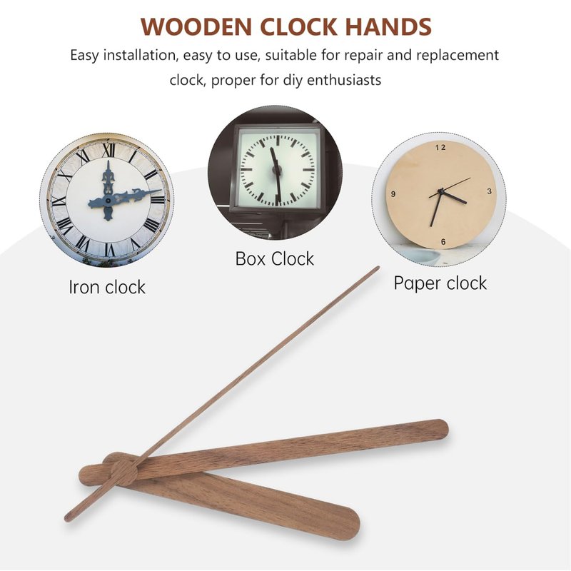 POPETPOP 5 Set Replacement Clock Hands Kit, DIY Wooden Clock Hands for Wall Repair Home Art Decor - Simple Design