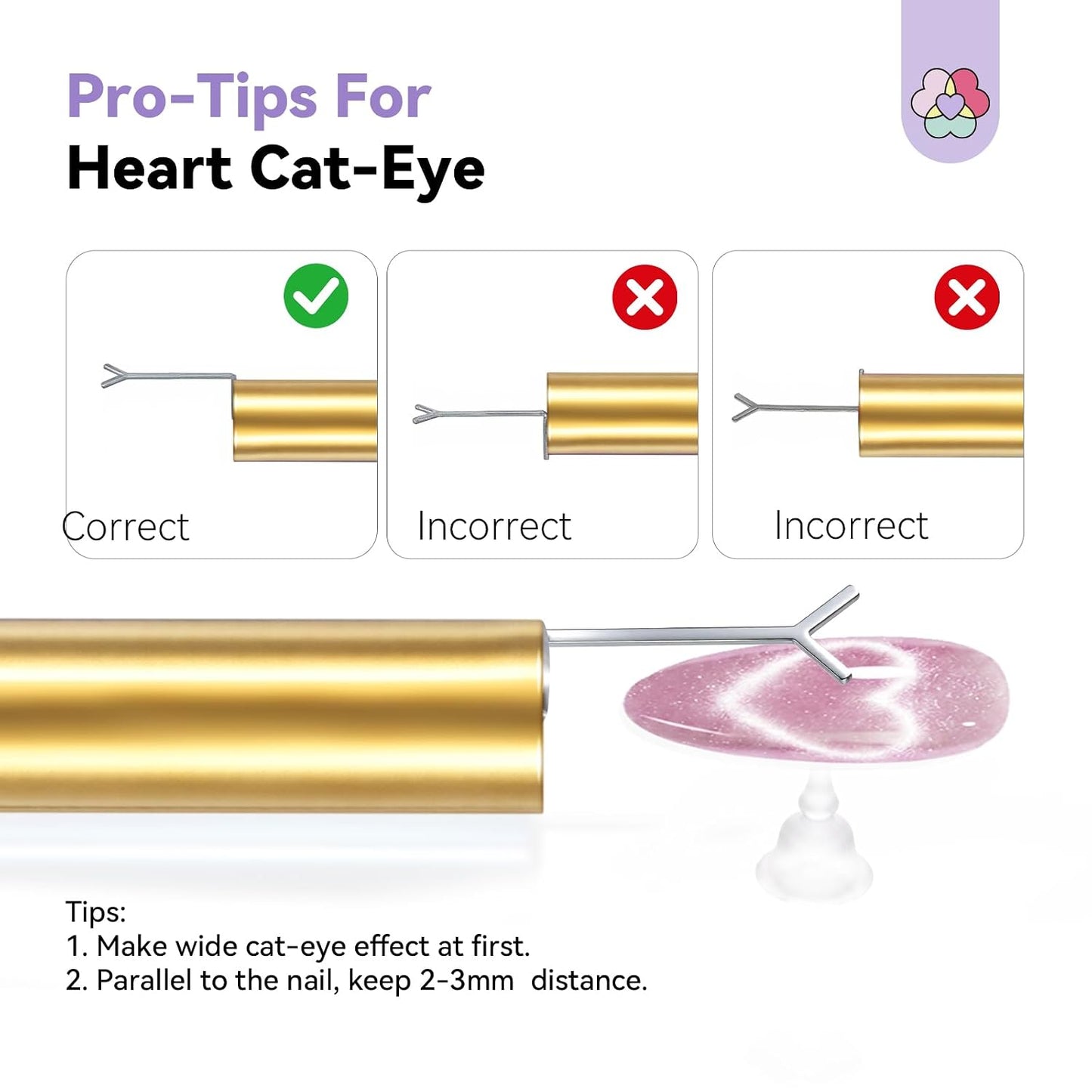 Cat Eye Nail Magnet - 5X Stronger Golden Double-Head Magnet for Gel Polish | Heart Design