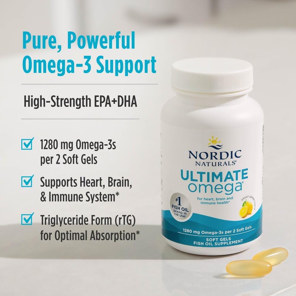 Nordic Naturals Ultimate Omega - High-Potency Omega-3 Fish Oil Supplement | 90 Soft Gels, Lemon Flavor, 1280 mg Omega-3