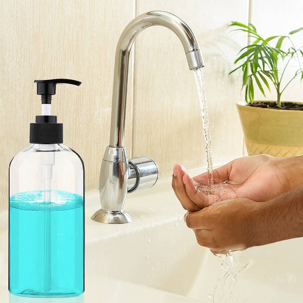 Empty Plastic Pump Bottles - 16.9 Oz BPA-Free Amber Dispenser | Refillable Travel Shampoo & Lotion Containers (2 Pack)