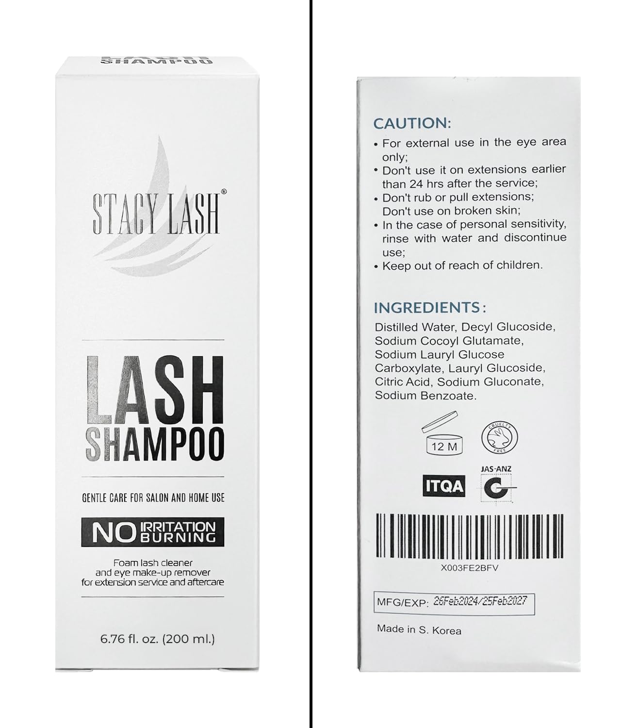 STACY LASH 6.76 fl.oz / 200ml Eyelash Extension Shampoo + Brush/Korean Makeup Remover/Eyelid Foaming Cleanser/Wash for Extensions & Natural Lashes/Supplies for Professional & Home Use