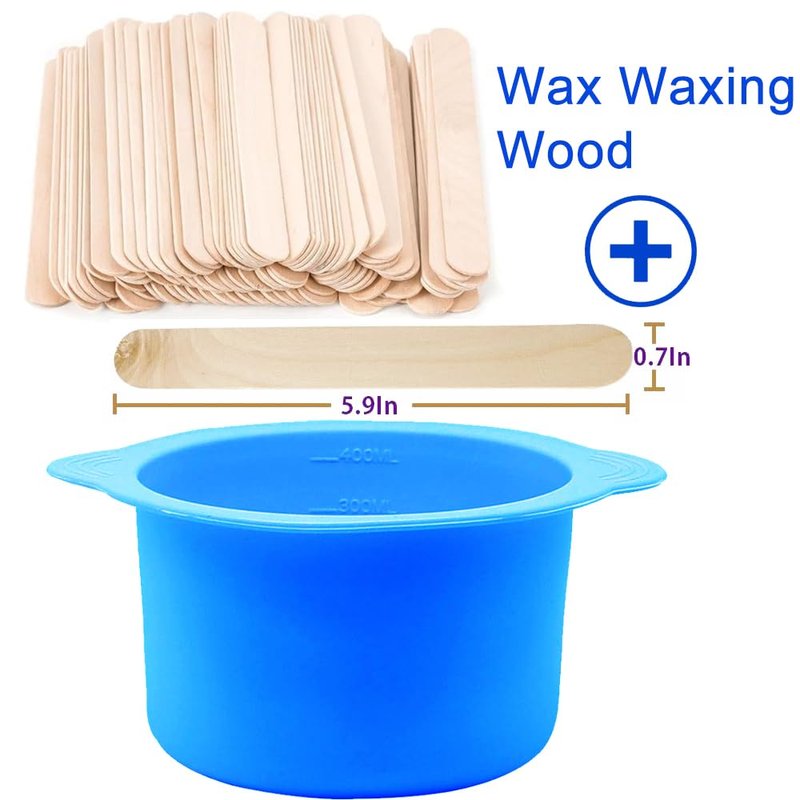 2-pack Silicone Wax Warmer Liner, Silicone Wax Bowl for Wax Warmer, Non-Stick Wax Melt Warmer Wax Pot Replacement, Reusable Wax Melt Liner with 50 Pcs Wax Spatula Sticks for Hair Removal(Blue)