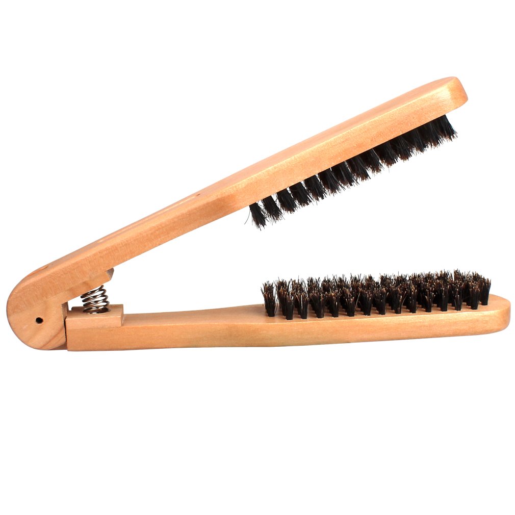 Hair Straightener Dual-Brush Comb - Anti-Static Wooden Design for Smooth Styling