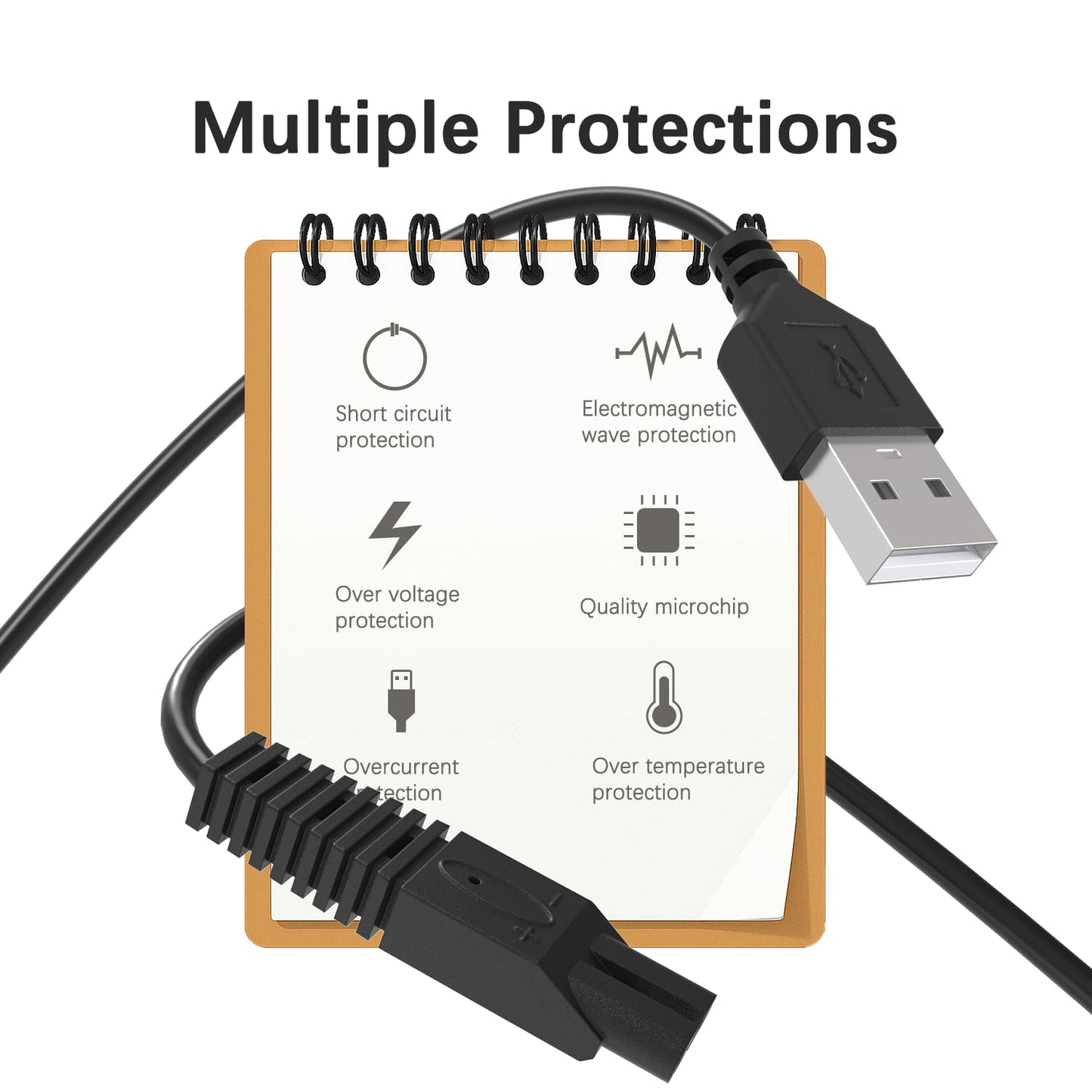 2 Pack USB Charger Cord for Remington Electric Shaver for Women, for Remington WDF5030A, WDF4816NA, WDF4821US, WDF4825 Trimmer Replacement Charging Cable, Power Cord Black