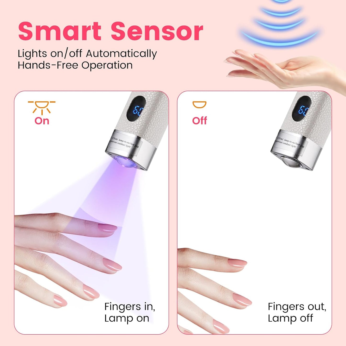 Mini Handheld UV Nail Lamp - Rechargeable Gel Curing Light with Auto Sensor & Cat Eye Magnet | White