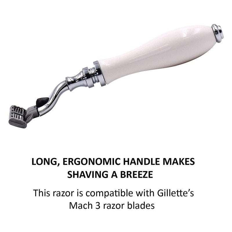Parker – Deluxe Mach 3 Razor with Triple Blades for Close Shave – Premium White Resin Handle with Chrome Trim