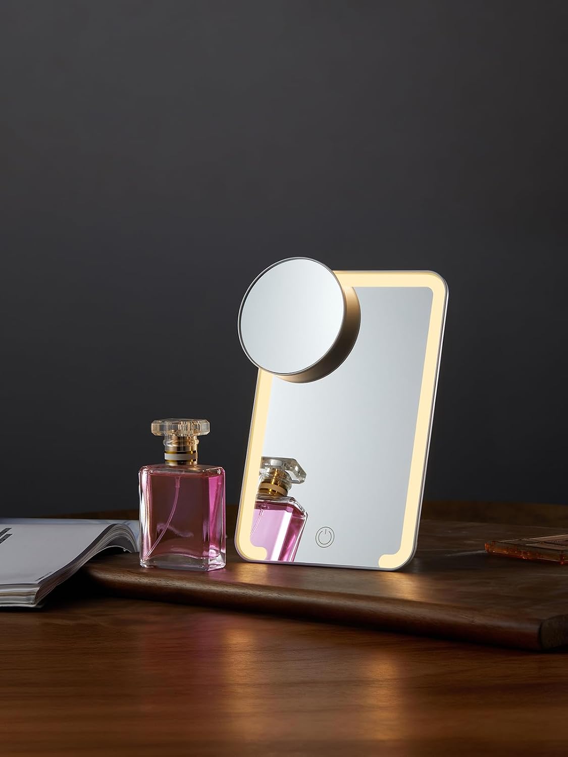 Lighted Makeup Mirror - 10X Magnifying Desk Mirror with Adjustable Stand & 3 Lighting Modes | 8 x 5 Inches, White
