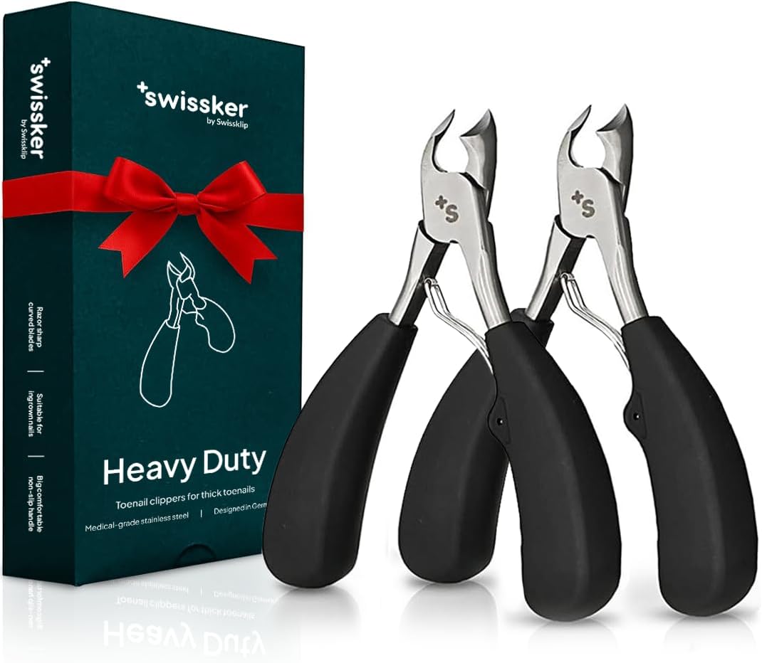 Swissker Heavy Duty Toenail Clippers - Ergonomic Large Nail Cutter for Thick Nails | Professional Long Handle for Seniors