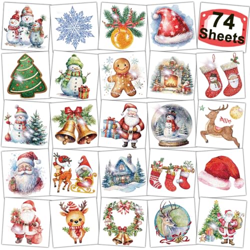 Glitter Christmas Temporary Tattoos for Kids - 74 Fun Designs