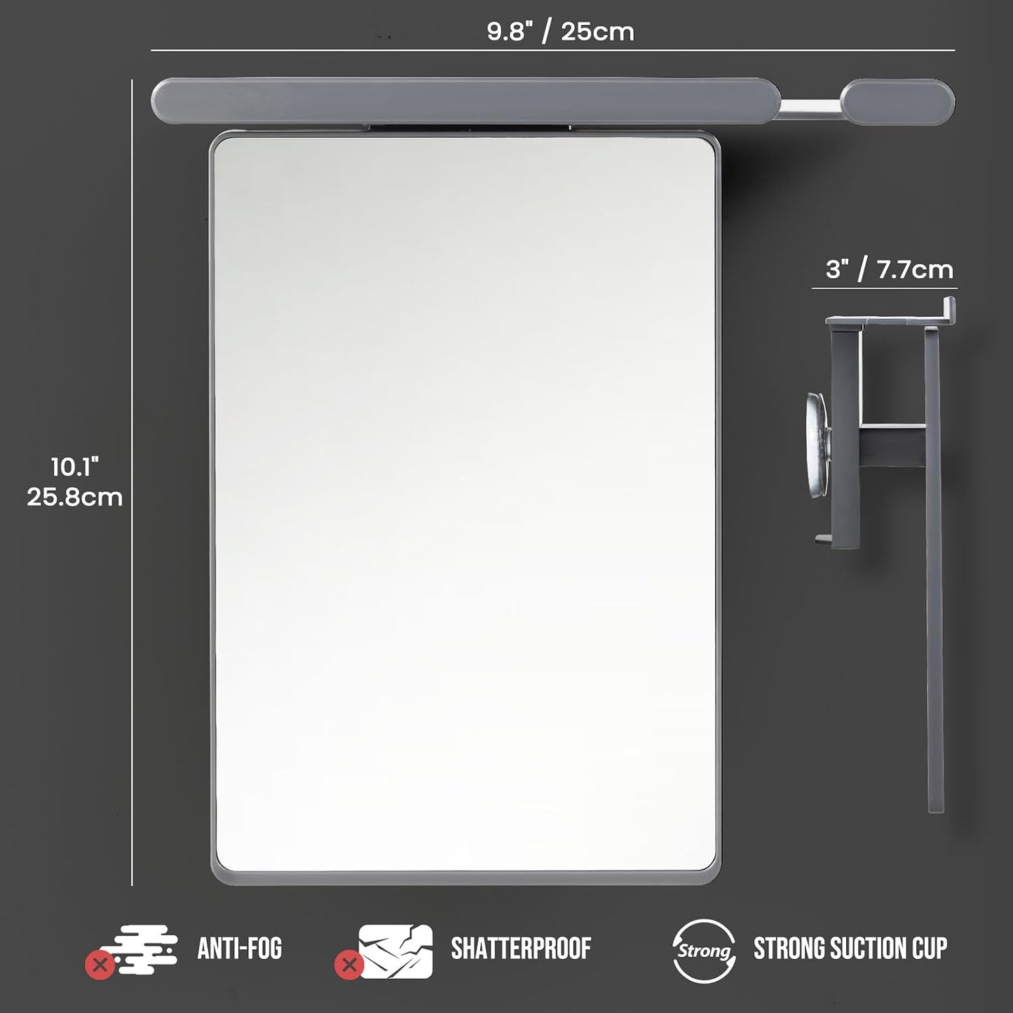 Fogless Shower Mirror for Shaving - Anti-Fog, Wall-Mounted with Powerful Suction | Shatterproof, Grey