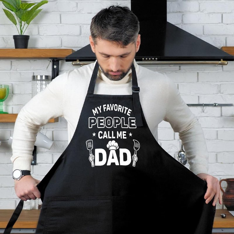 Wrappiness Funny Apron for Men, Dad, Husband - My Favorite People Call Me Dad - Adjustable Aprons with Pocket Grilling Gift for Papa BBQ Cooking Chef Fathers Day Birthday Christmas