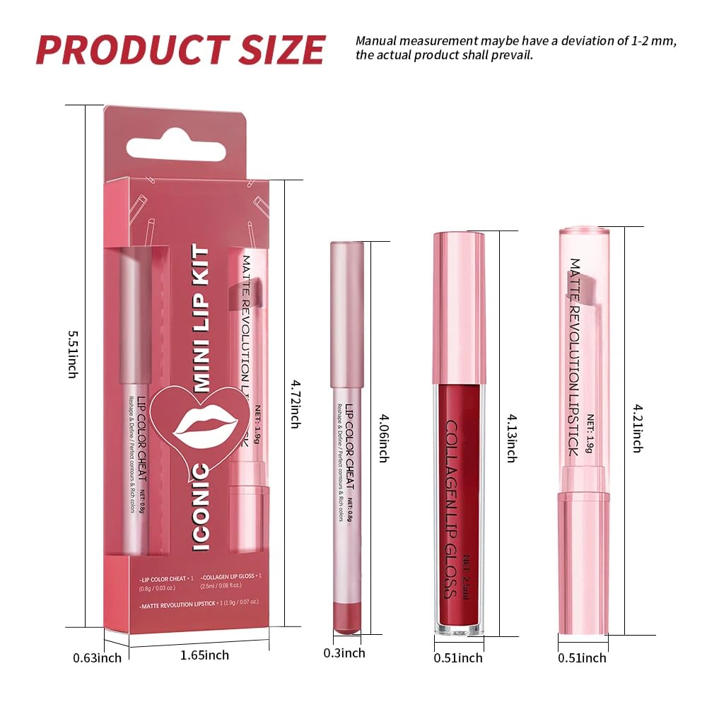 Lip Makeup Kit, 5-Piece Lipstick, Lip Liner & Lip Gloss Set with Collagen Lip Mask & Plumping Lip Oil, Long-Lasting Nude Pink Lip Color for All Skin Tones