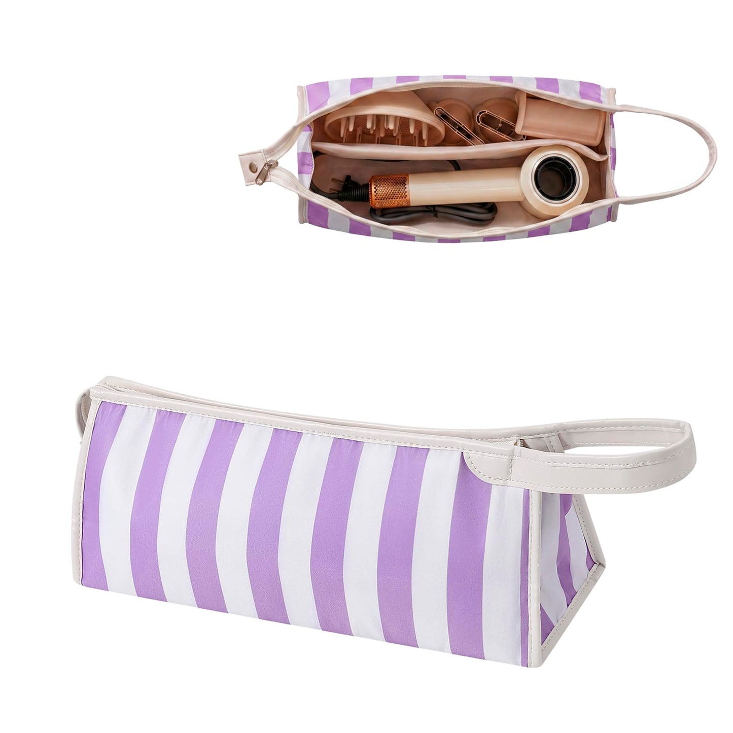 RSRSLEII Striped Hair Tools Travel Bag,Waterproof Hair Styling Accessories Storage Case for Hair Dryer，Flat Irons,Straightener,Curling Iron,Hot Hair Tool Organizer with Dividers（04Purple）