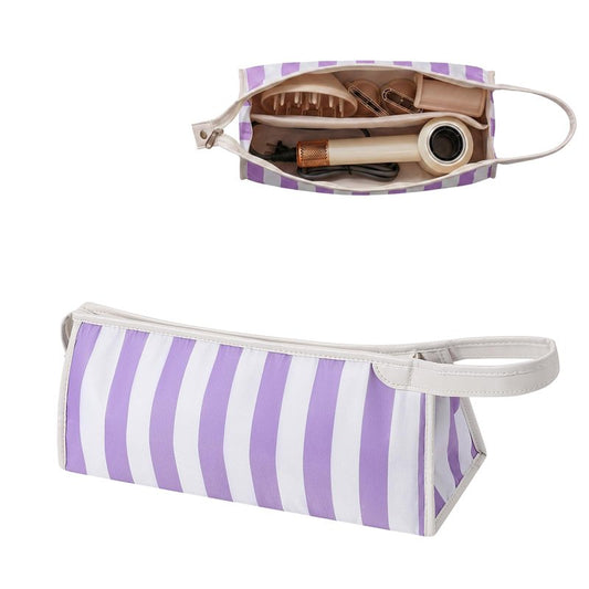 RSRSLEII Striped Hair Tools Travel Bag,Waterproof Hair Styling Accessories Storage Case for Hair Dryer，Flat Irons,Straightener,Curling Iron,Hot Hair Tool Organizer with Dividers（04Purple）