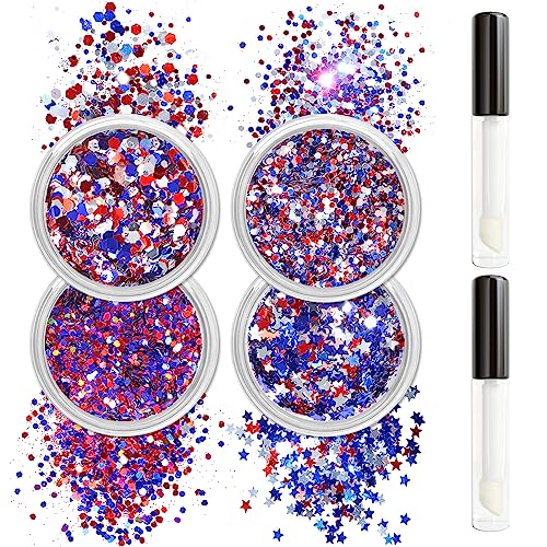 Allstarry Patriotic Body Glitter Set - 4 Colors for 4th of July & Olympics