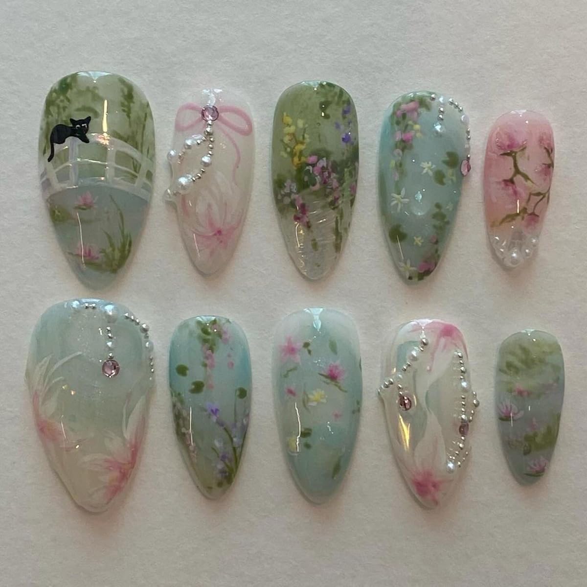 Press-On Almond Nails - Blue & Yellow Fruit Design | Reusable 30-Piece Nail Kit for Spring & Summer Manicure