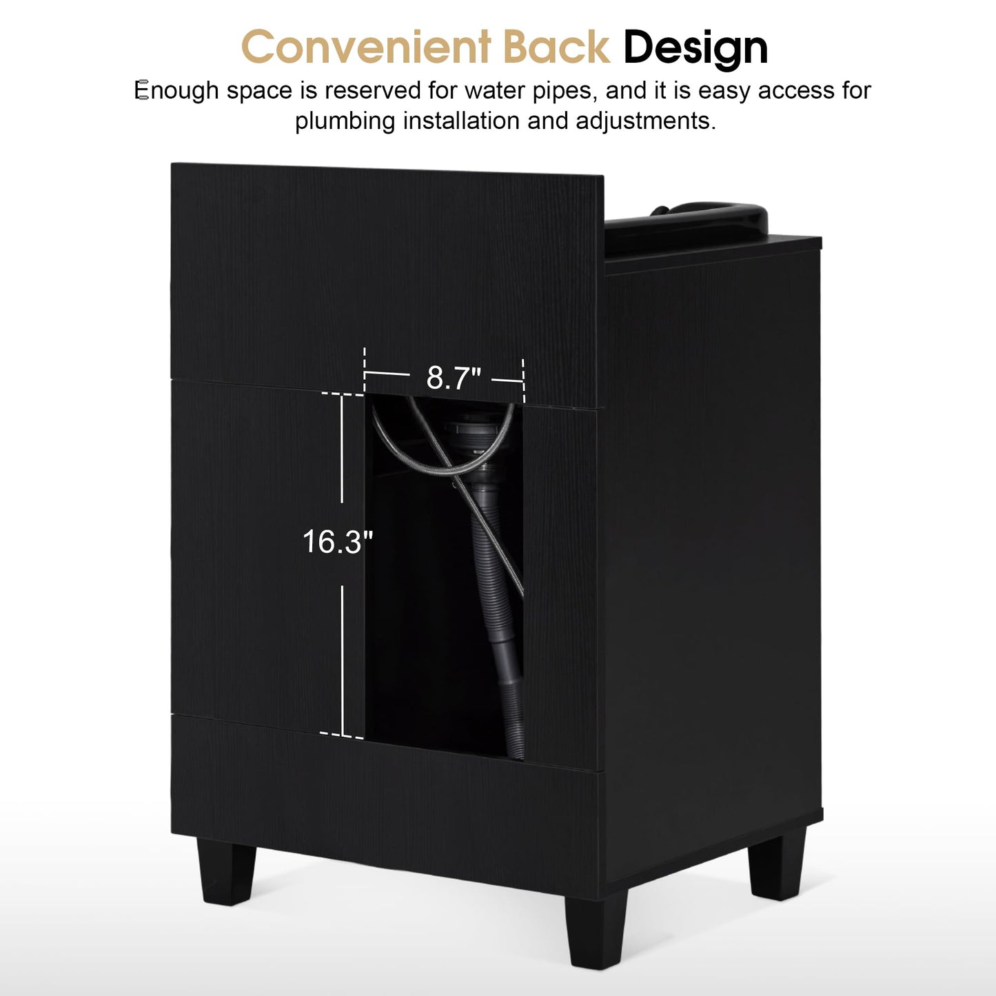 BarberPub Barber Storage Shampoo Station, Spa Textured Embossed Cabinet with Shampoo Bowl & Drawers, Hair Salon Sink Backwash Equipment 7131 (Black)