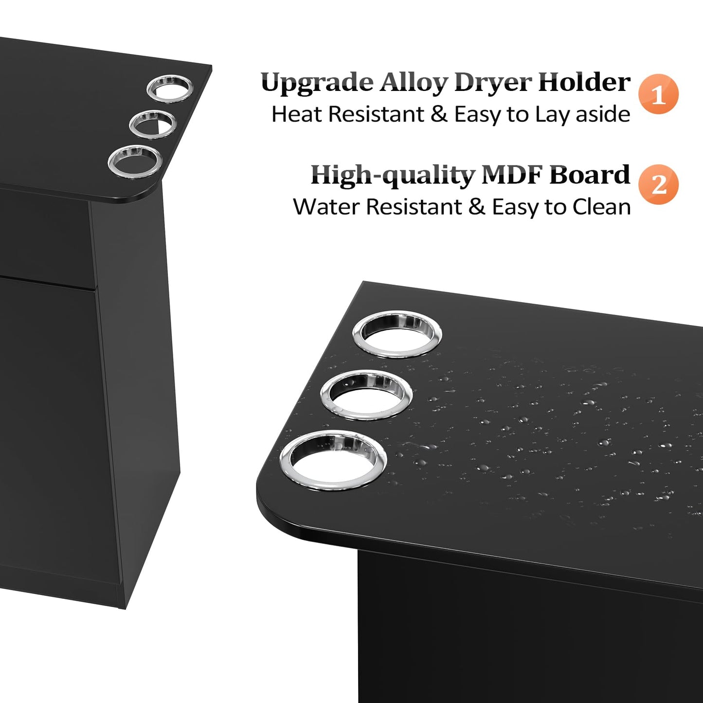 OmySalon Salon Station Barber Storage Cabinet, Free Standing Beauty Hair Stations, Beauty Salon Spa Equipment Hair Styling Utility Unit with 1 Drawers, 1 Storage Cabinet, 6 Hair Dryer Holders, Black