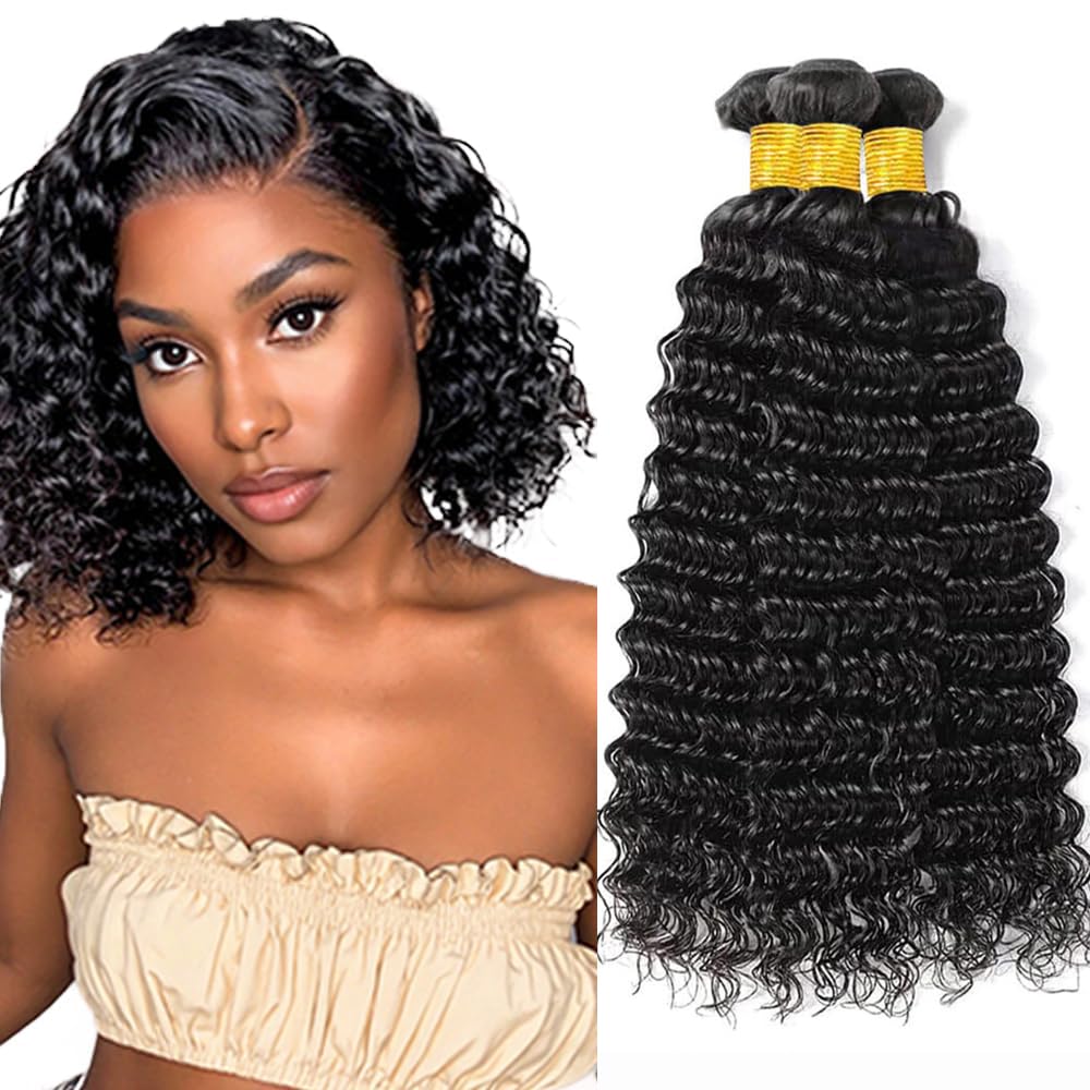 Deep Curly Bundles Human Hair 12 14 16 Inch Loose Deep Wave Bundle Unprocessed Virgin Remy Hair 3 Bundles Black Deep Wave Bundle Hair Weave
