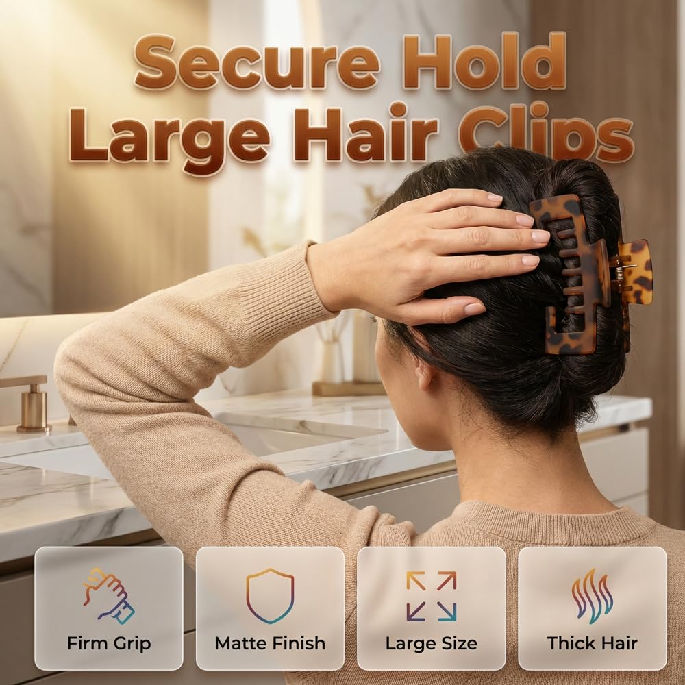 Claw Clips for Baseball Caps - 5 PCS Tortoise Shell Hair Clips for Women | Non-Slip Strong Hold (Black)
