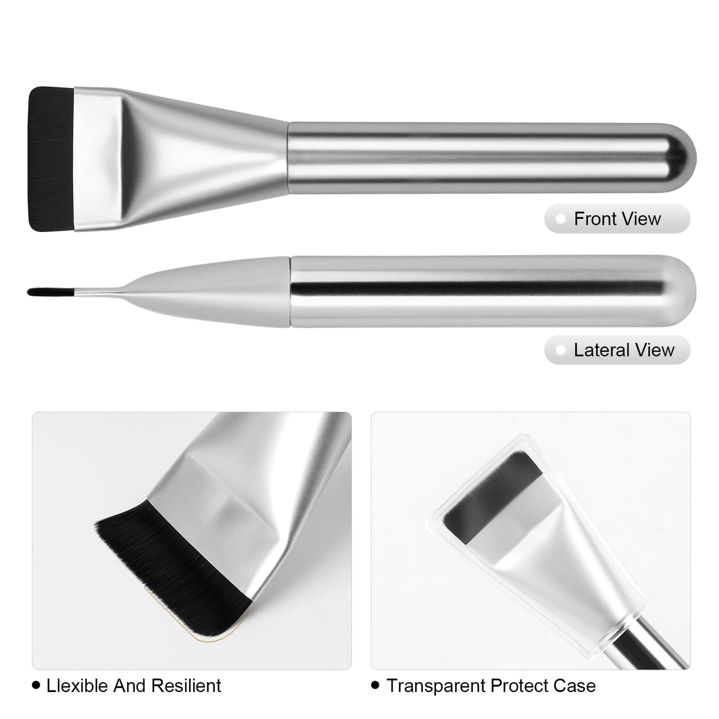 BEAUTYFACTOR Flat Foundation Brush,Korean Makeup Brush Spatula Facial Brush for Liquid Foundation,Premium Face Makeup Brush for Blending Cream (Silver)